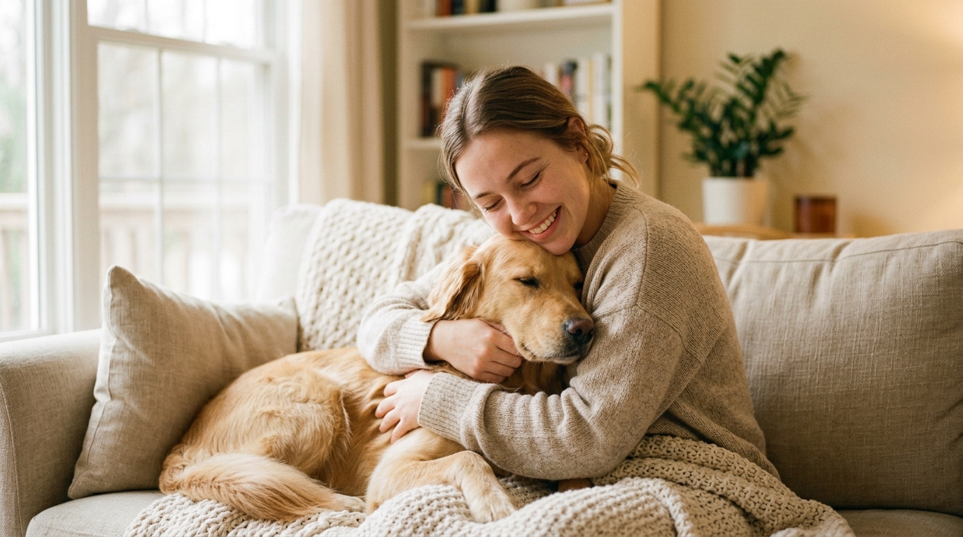 Khoảnh khắc gần gũi giữa người và thú cưng